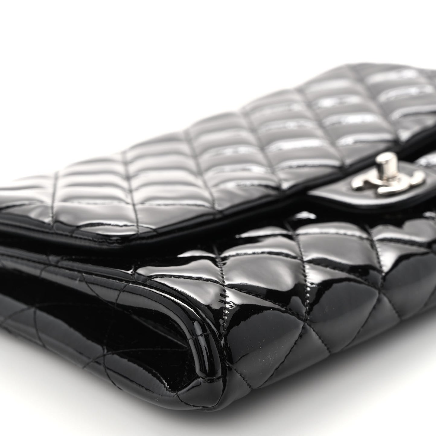 Patent Quilted Clutch with Chain Flap Black