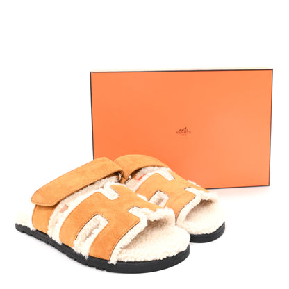 Hermes Suede Goatskin Woolskin Womens Chypre Sandals 37 Naturel Ecru 9 of 9
