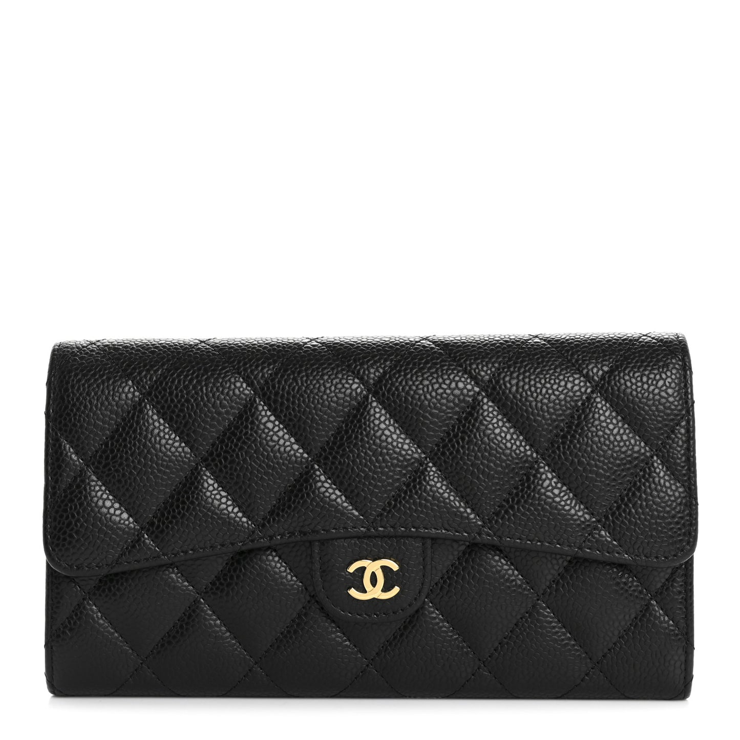 Caviar Quilted Large Gusset Flap Wallet Black