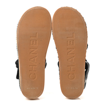 Chanel Cord Lambskin Quilted Logo Sandals 38 Black 5 of 9