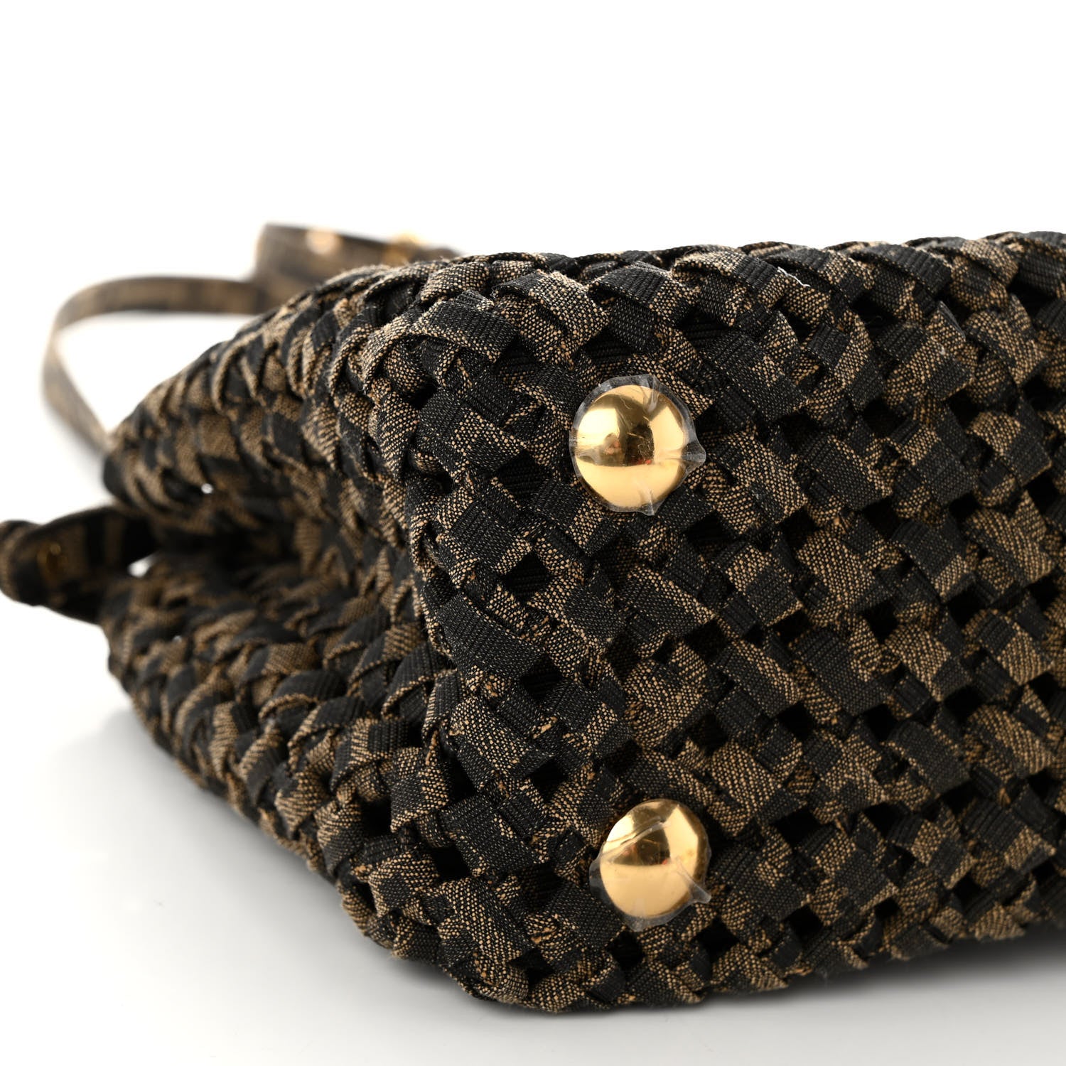 Fendi Fabric Jacquard FF 1974 Woven Knotted Mini Peekaboo Iconic Satchel Tobacco Moro 8 of 9