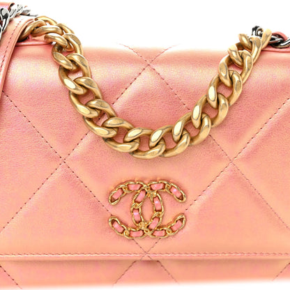 Chanel Iridescent Calfskin Quilted Chanel 19 Wallet On Chain WOC Pink 8 of 10