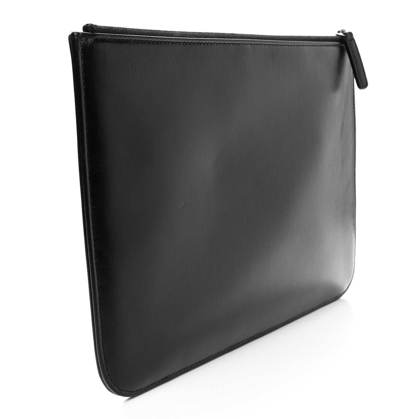 Shiny Calfskin Crystal Pearl Logo Cosmetic Case Black