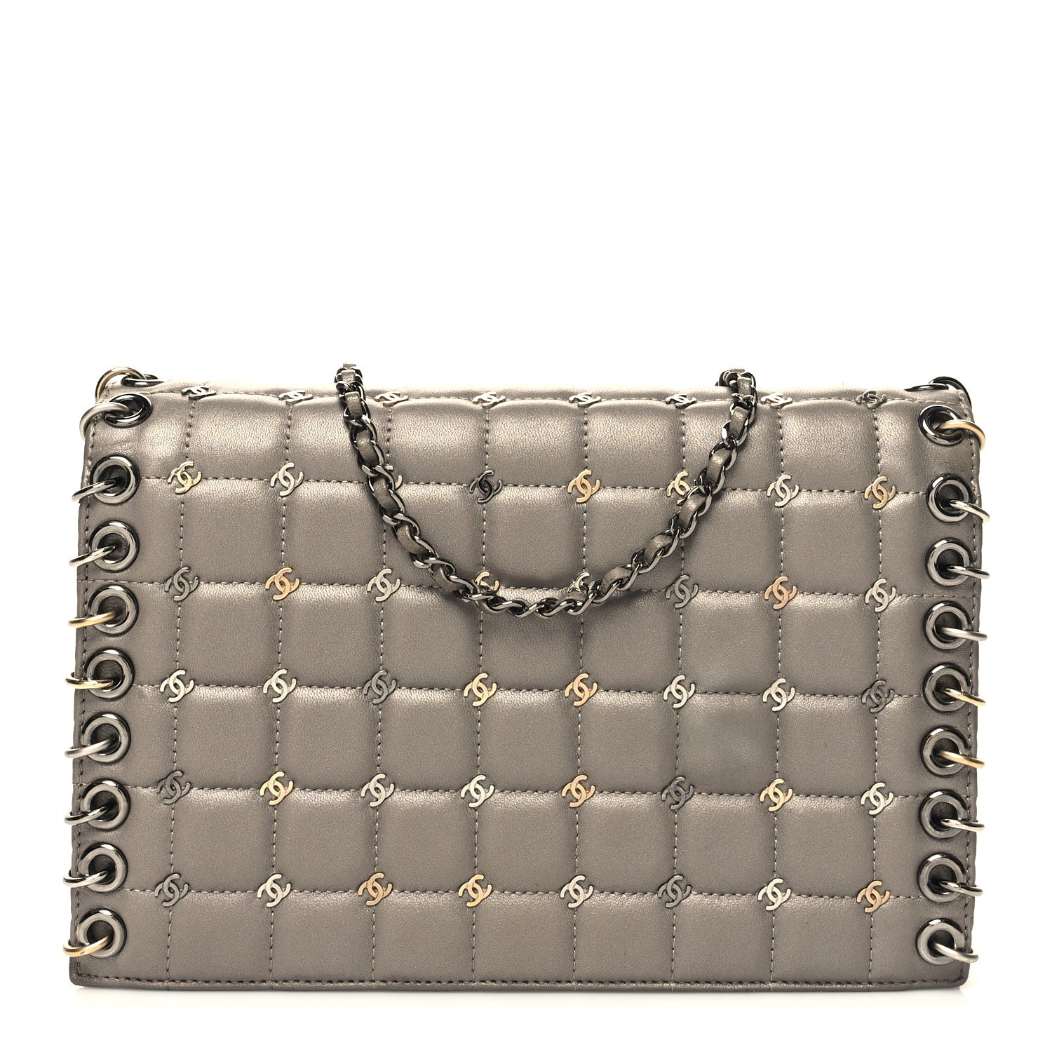 Chanel Lambskin Chocolate Bar Piercing CC Studded Small Chain Flap Bag Grey 1 of 11