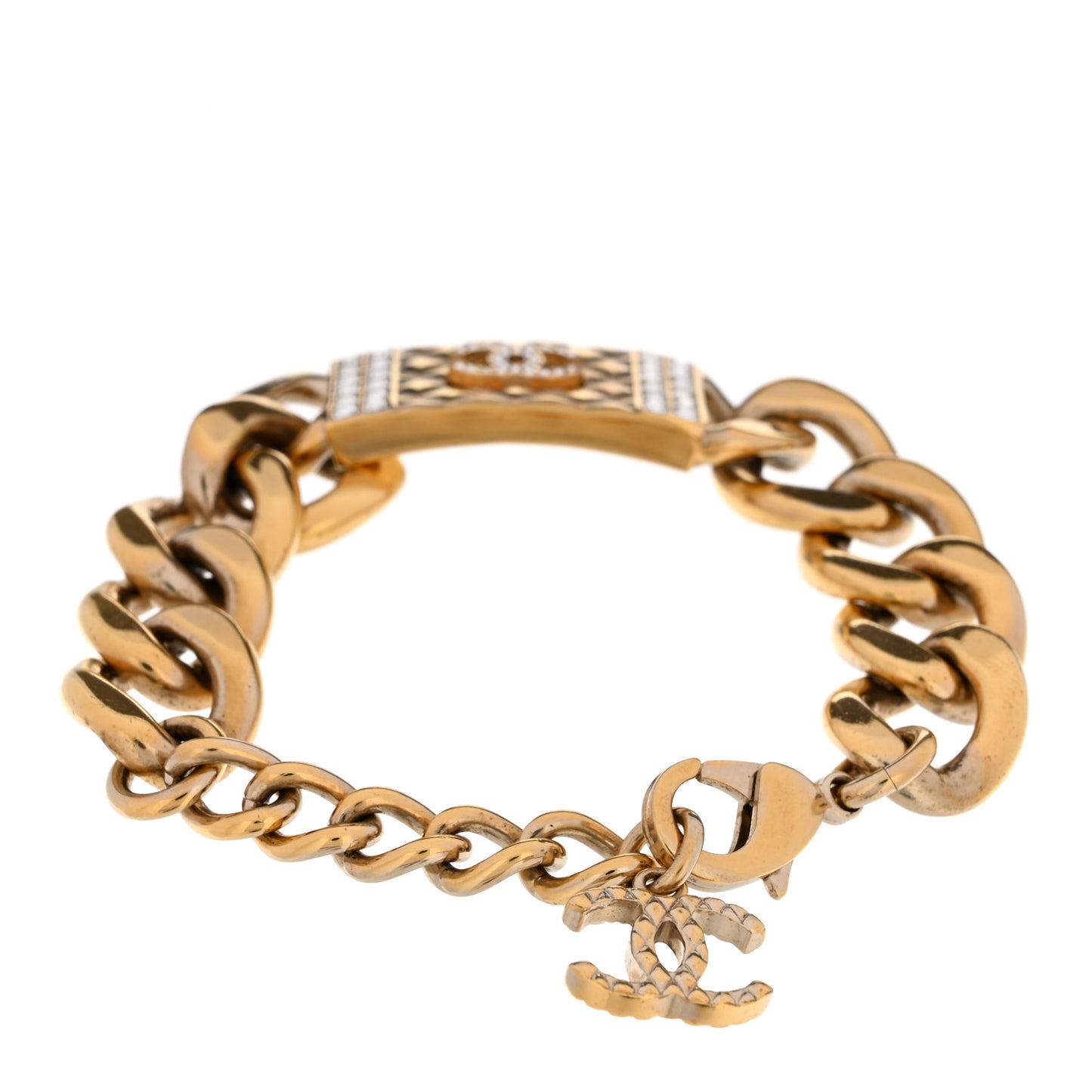 Crystal CC Chain ID Bracelet Gold