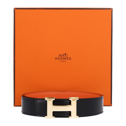 Hermes Box Togo 32mm H Belt 85 34 Black Orange 7 of 7