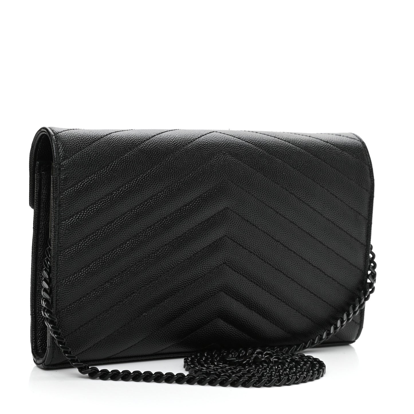 Grain De Poudre Matelasse Chevron Monogram Monochrome Chain Wallet Black
