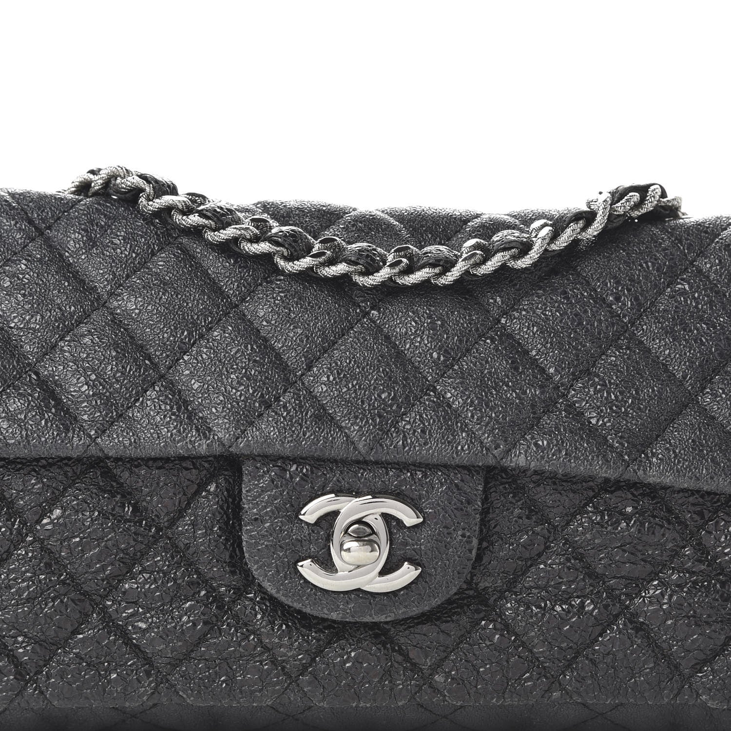 Chanel Crackled Calfskin Quilted East West Flap Black 9 of 10