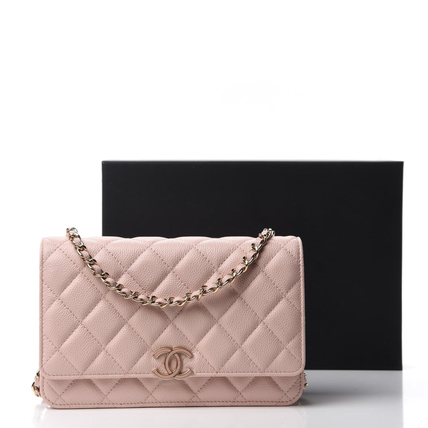 Caviar Quilted Enamel Wallet on Chain WOC Light Pink