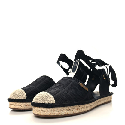Fendi Canvas FF Embroidered Roma Ankle Wrap Flat Espadrilles 37.5 Black 3 of 8