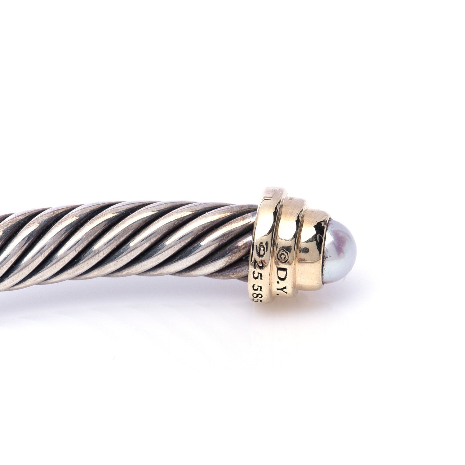 David Yurman Sterling Silver 14K Yellow Gold Pearl 4mm Cable Kids Birthstone Bracelet 5 of 5