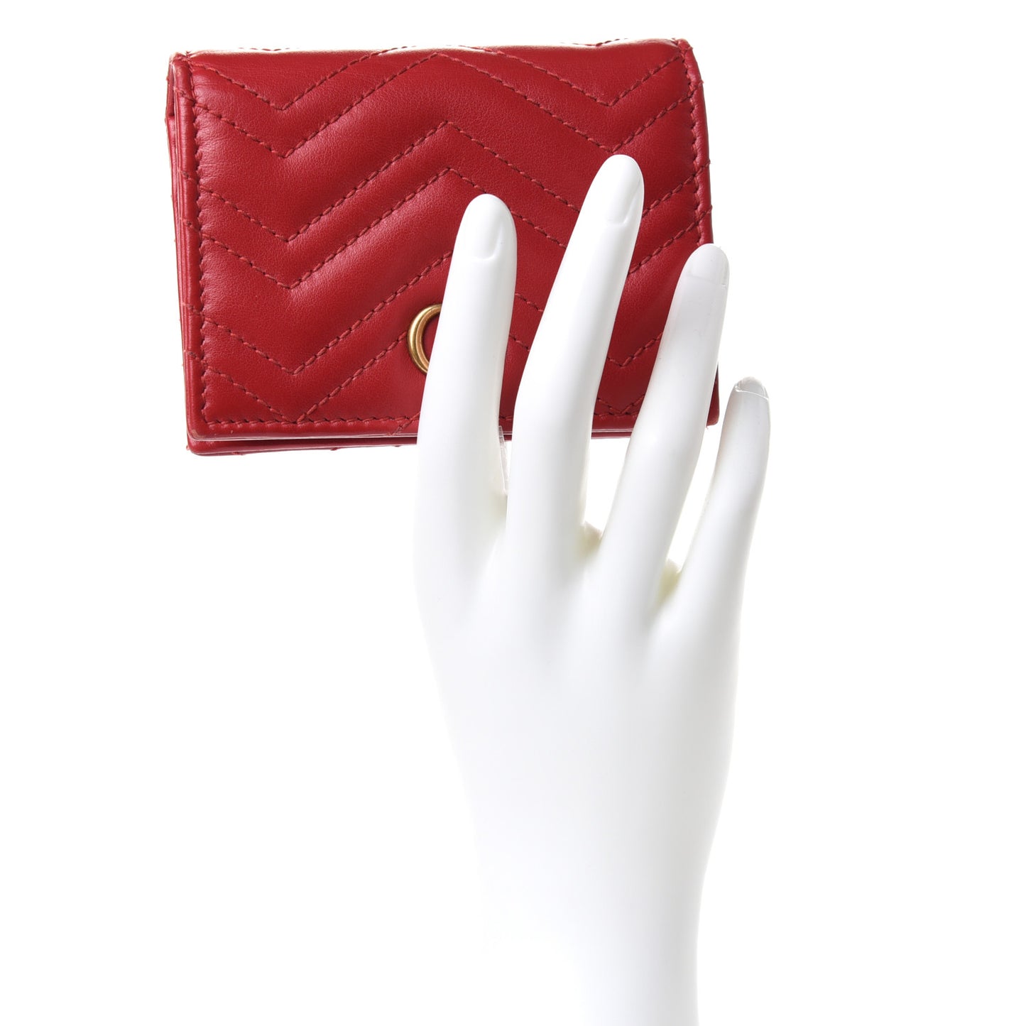 Calfskin Matelasse GG Marmont Card Case Wallet Hibiscus Red