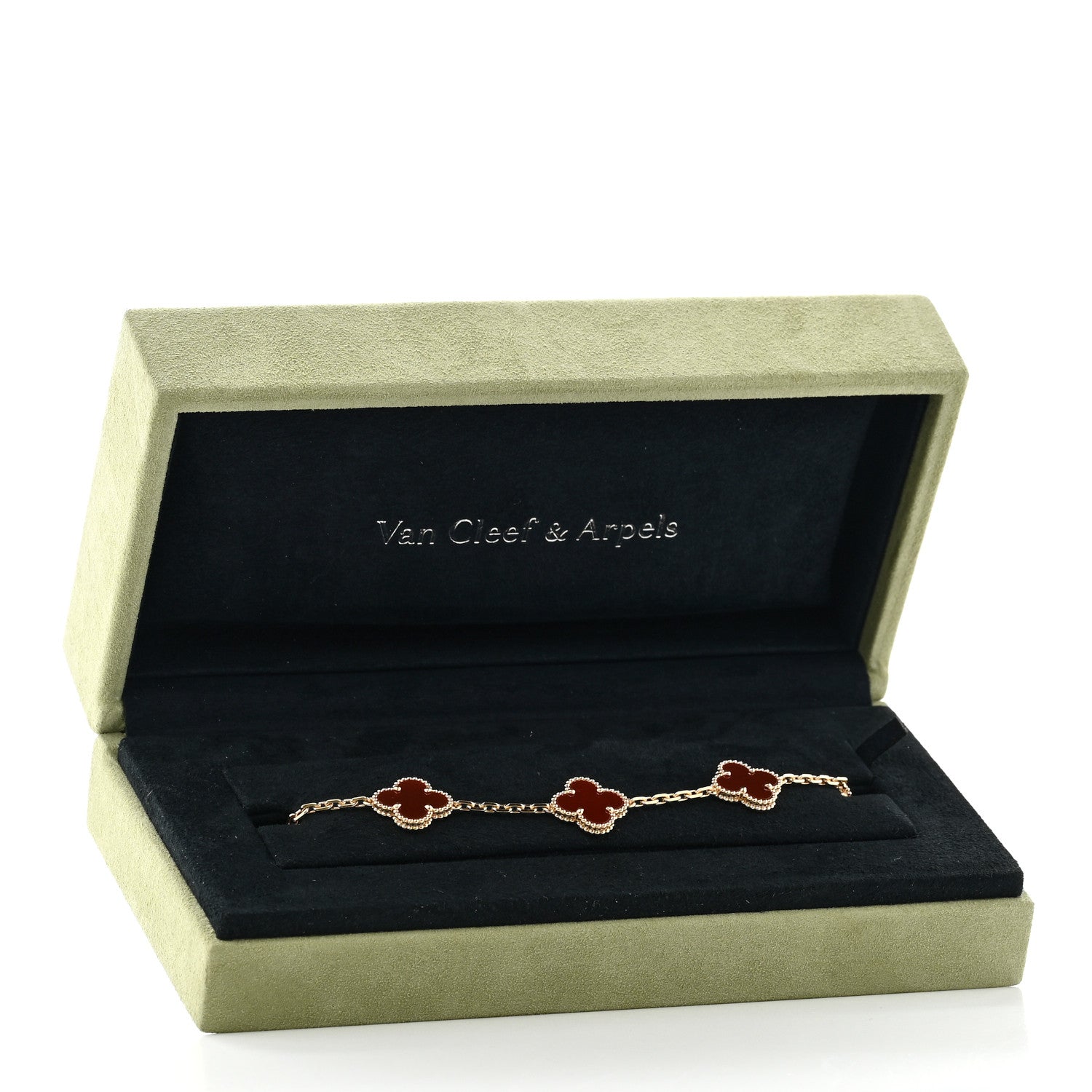 Van Cleef & Arpels 18K Yellow Gold Carnelian 5 Motifs Vintage Alhambra Bracelet 5 of 5