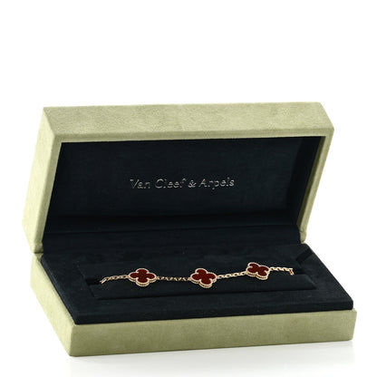 Van Cleef & Arpels 18K Yellow Gold Carnelian 5 Motifs Vintage Alhambra Bracelet 5 of 5