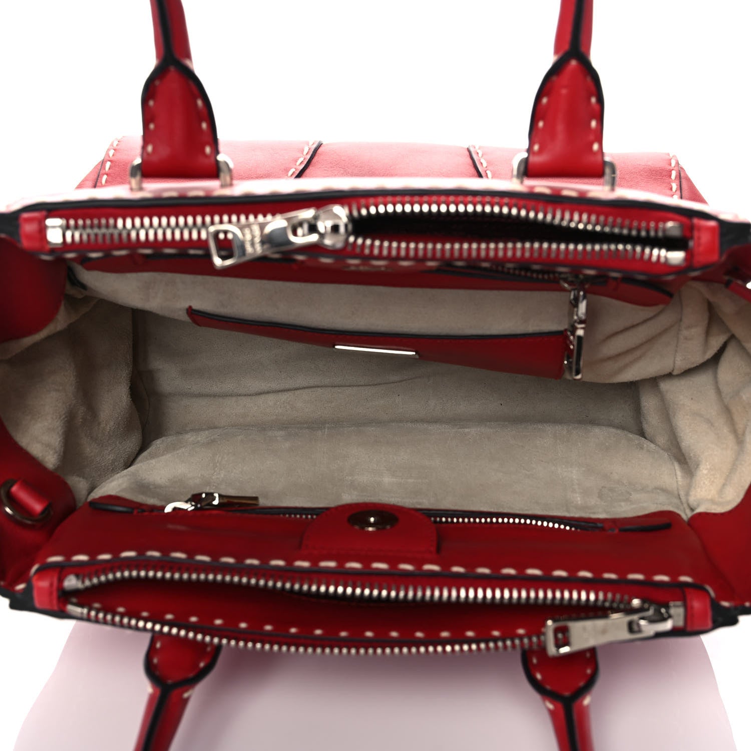 Prada City Calf Small Stitched Twin Pocket Tote Fuoco 5 of 13