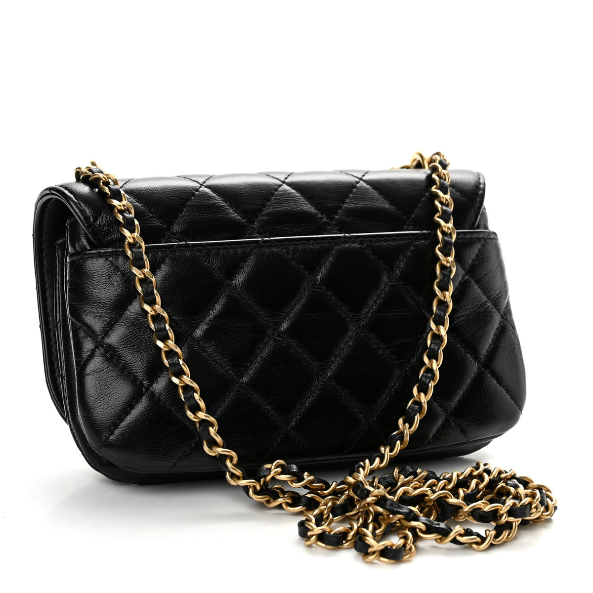 Chanel Shiny Lambskin Quilted Flap Phone Holder With Chain Black 3 of 13