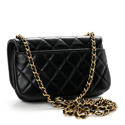 Chanel Shiny Lambskin Quilted Flap Phone Holder With Chain Black 3 of 13