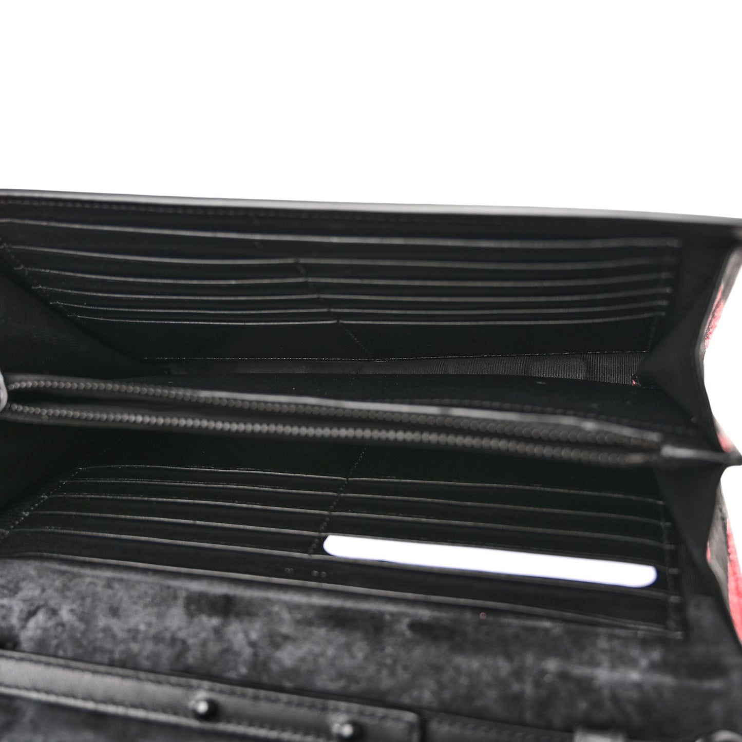 Metallic Striped Monogram Chain Wallet Red Black