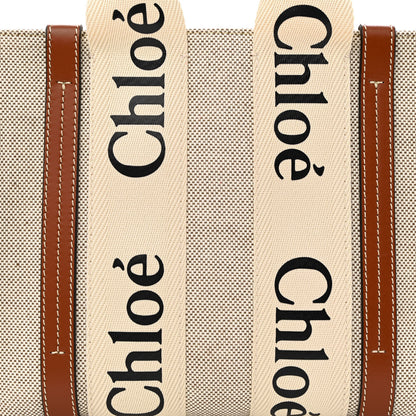 Chloe Cotton Calfskin Small Woody Ribbon Tote With Strap White Brown 8 of 10
