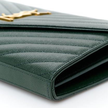 Saint Laurent Grain De Poudre Matelasse Chevron Monogram Chain Wallet Dark Green 9 of 10