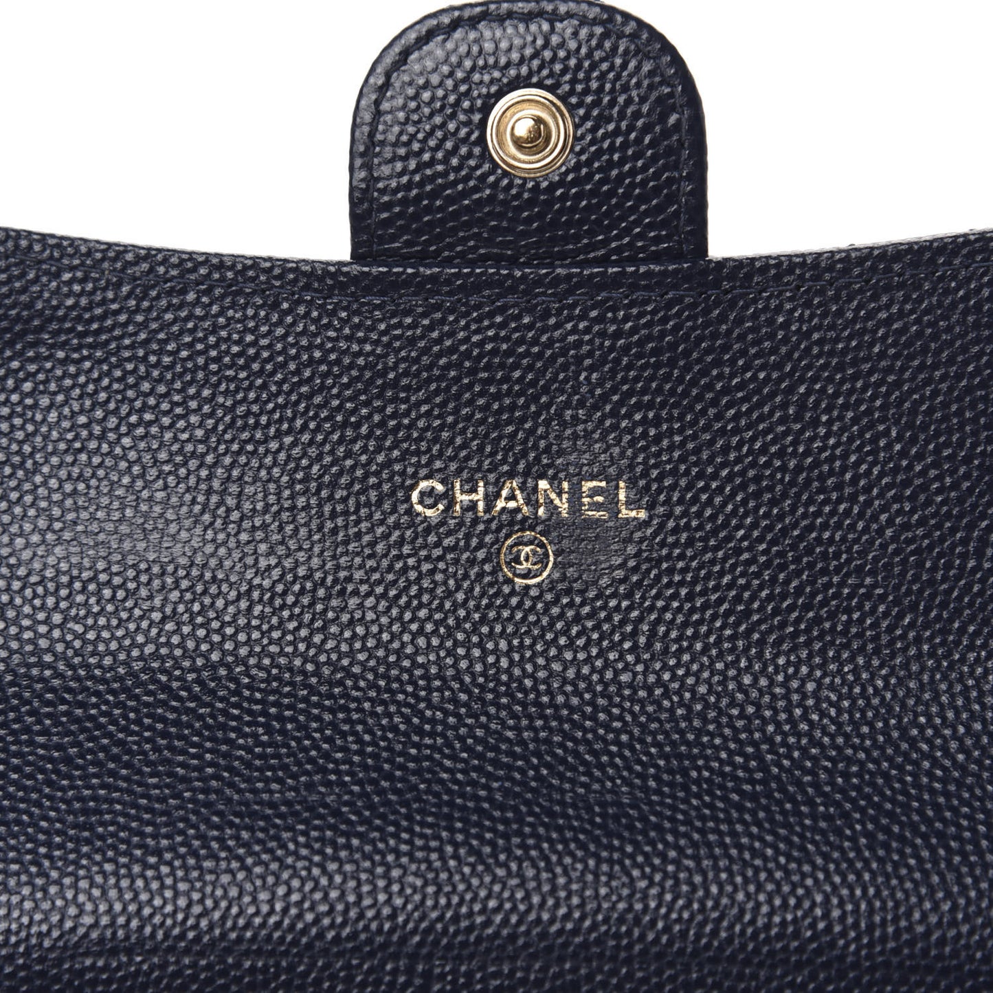 Caviar Quilted Small Flap Wallet Navy Blue