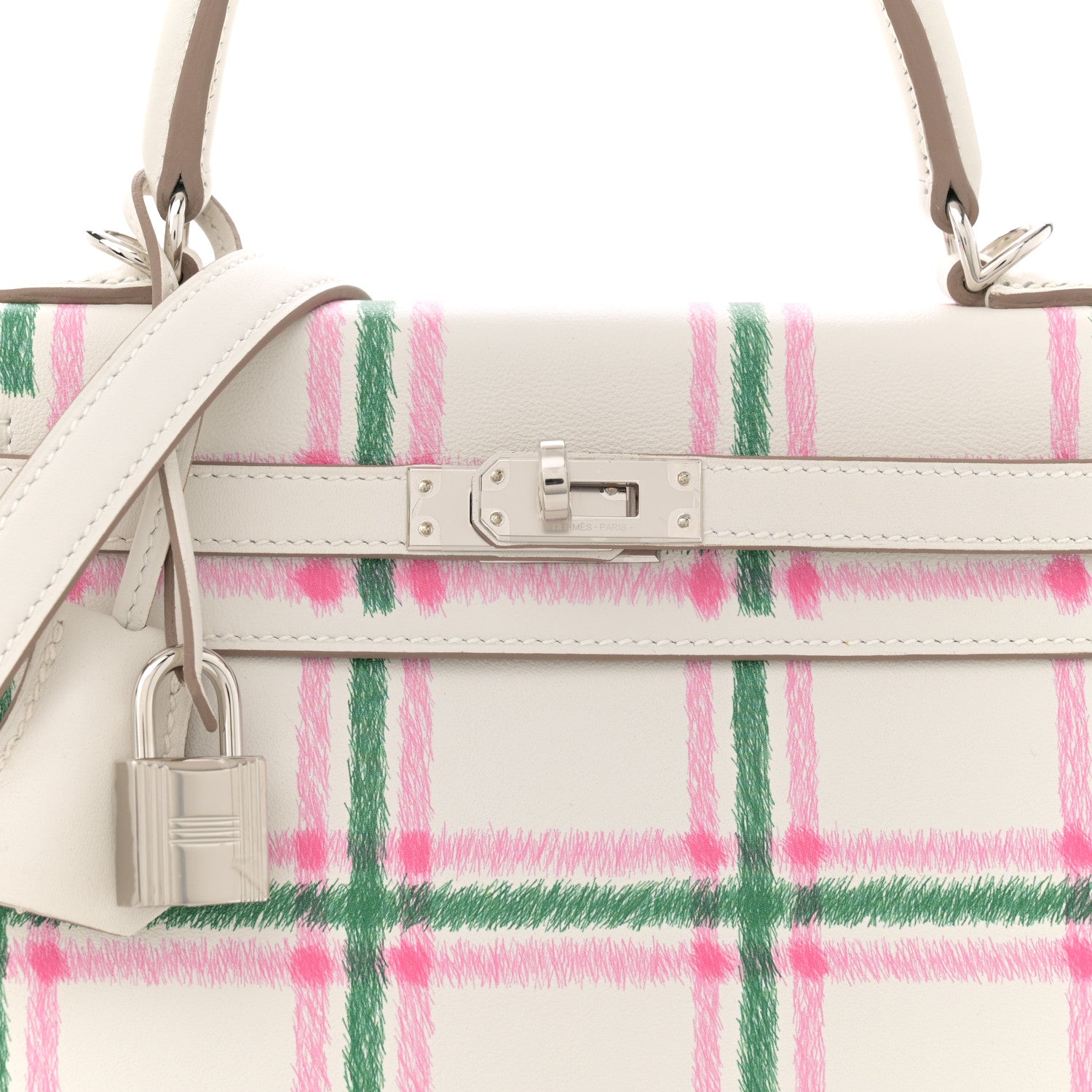 Hermes Swift Tartan Kelly Retourne 25 Gris Pale Rose Bubblegum Vert Moyen 8 of 11