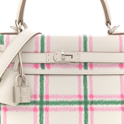 Hermes Swift Tartan Kelly Retourne 25 Gris Pale Rose Bubblegum Vert Moyen 8 of 11