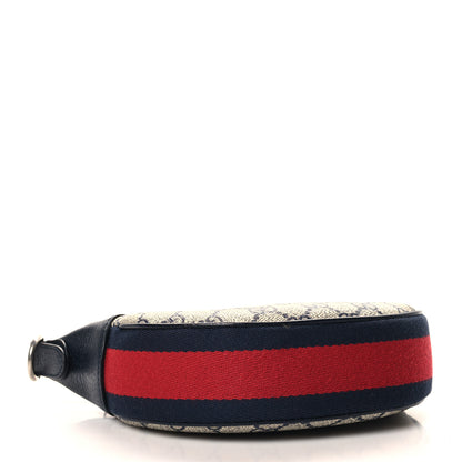 Gucci GG Supreme Monogram Textured Dollar Calfskin Web Mini Ophidia Half Moon Hobo Beige Blue 4 of 12