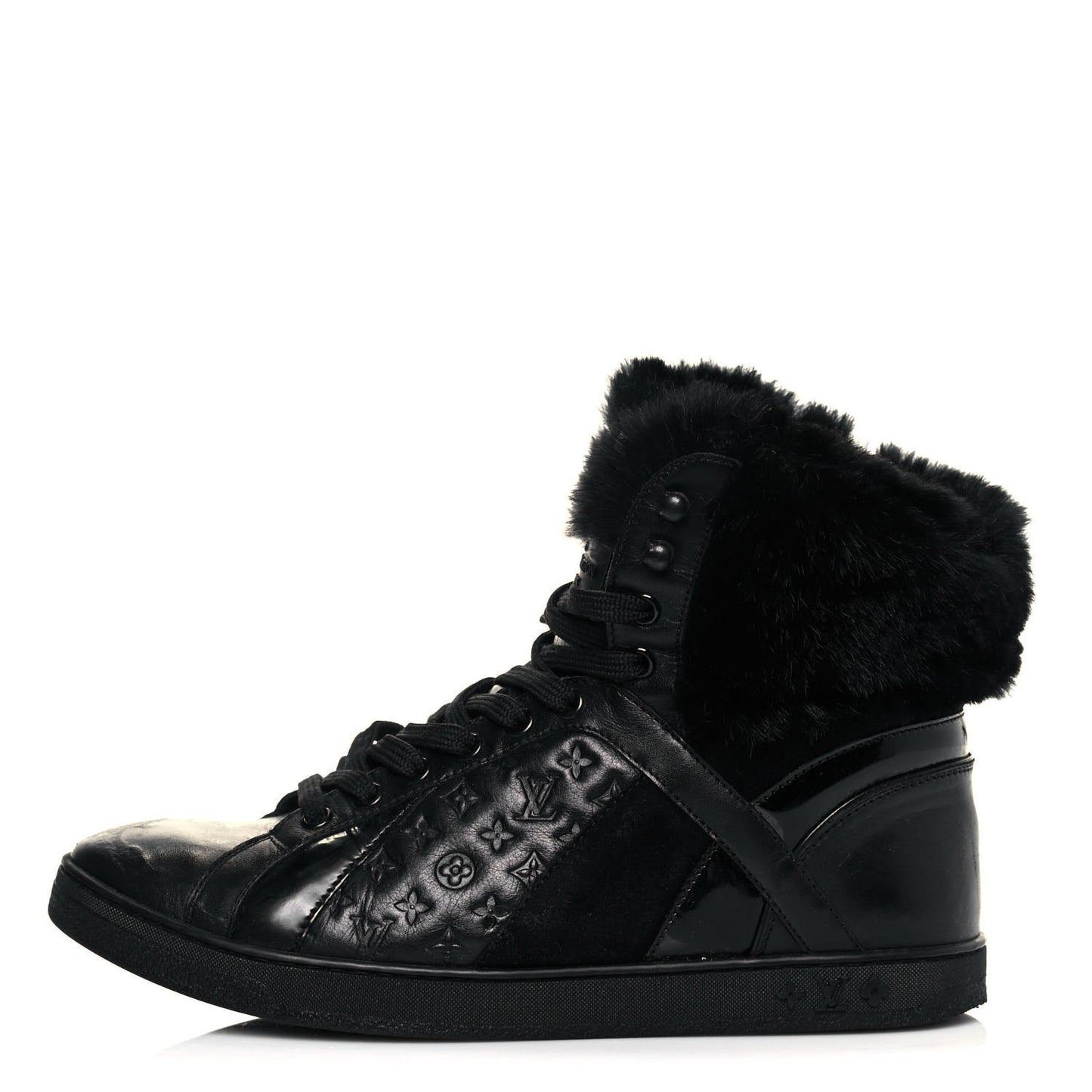 Calfskin Fur Monogram Medley High Top Sneakers 36 Black