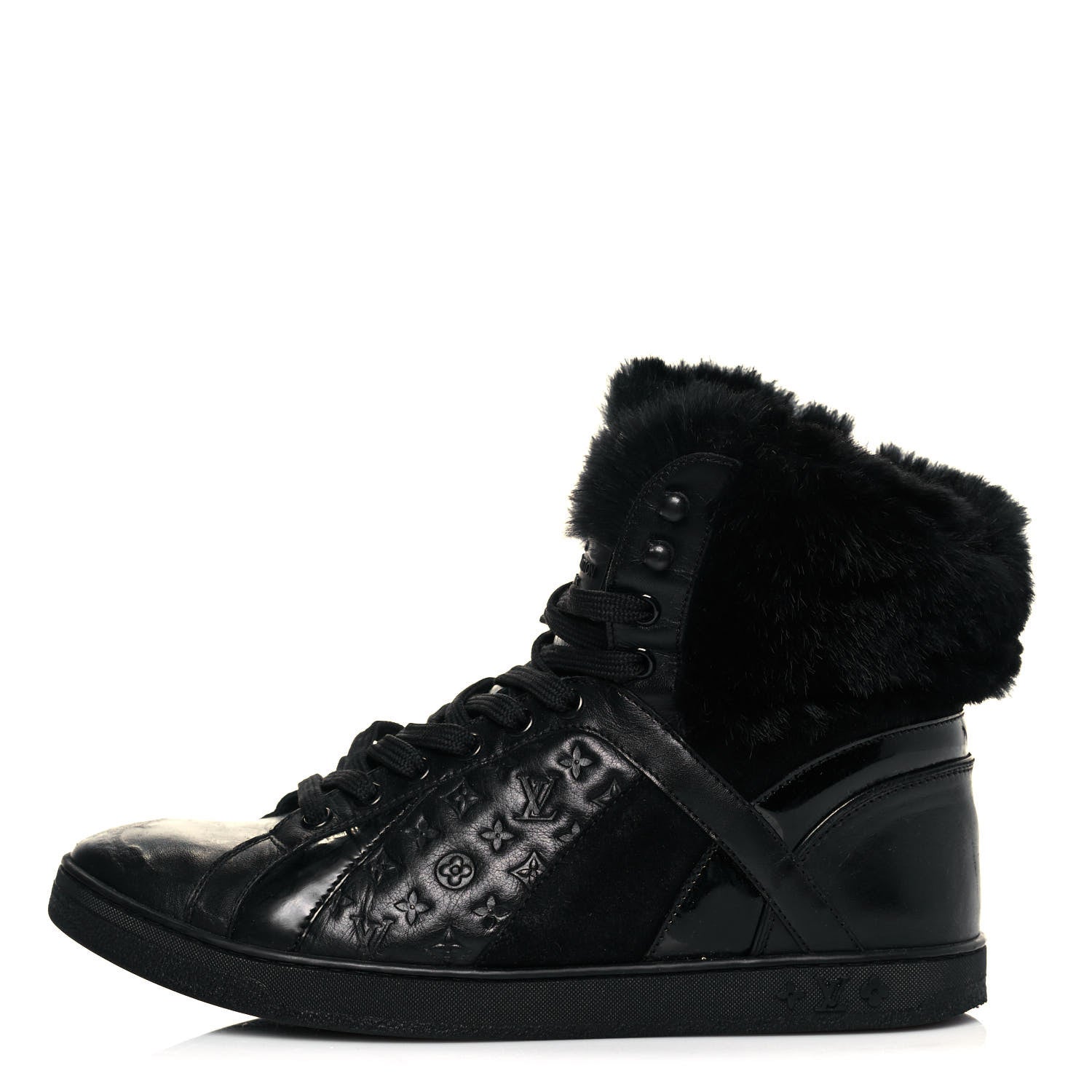 Louis Vuitton Calfskin Fur Monogram Medley High Top Sneakers 36 Black 1 of 9