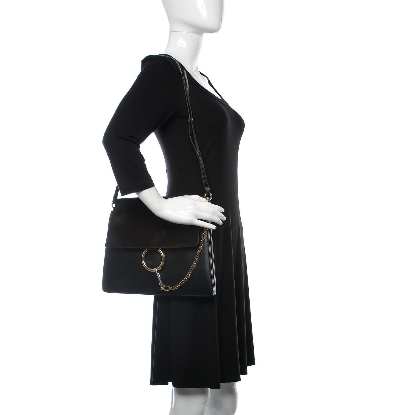 Suede Calfskin Medium Faye Shoulder Bag Black