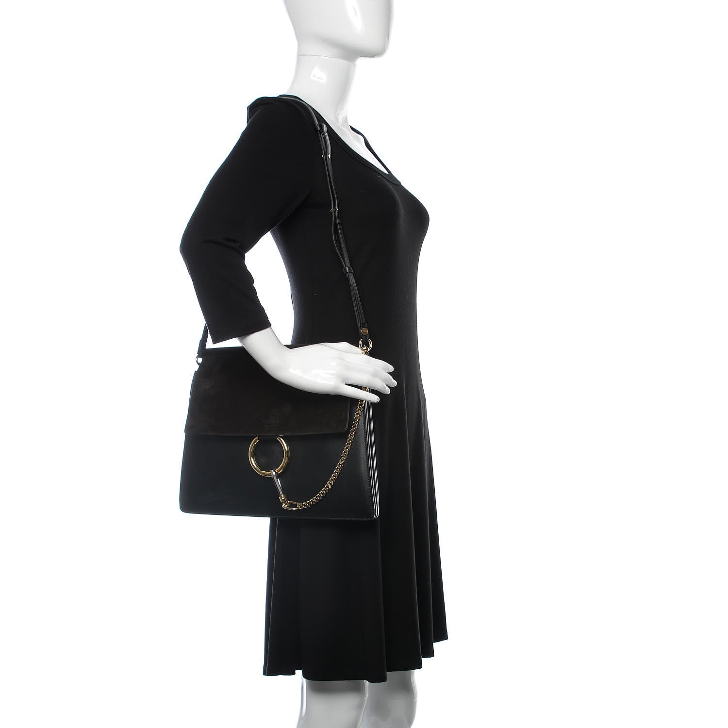 Chloe Suede Calfskin Medium Faye Shoulder Bag Black 2 of 12