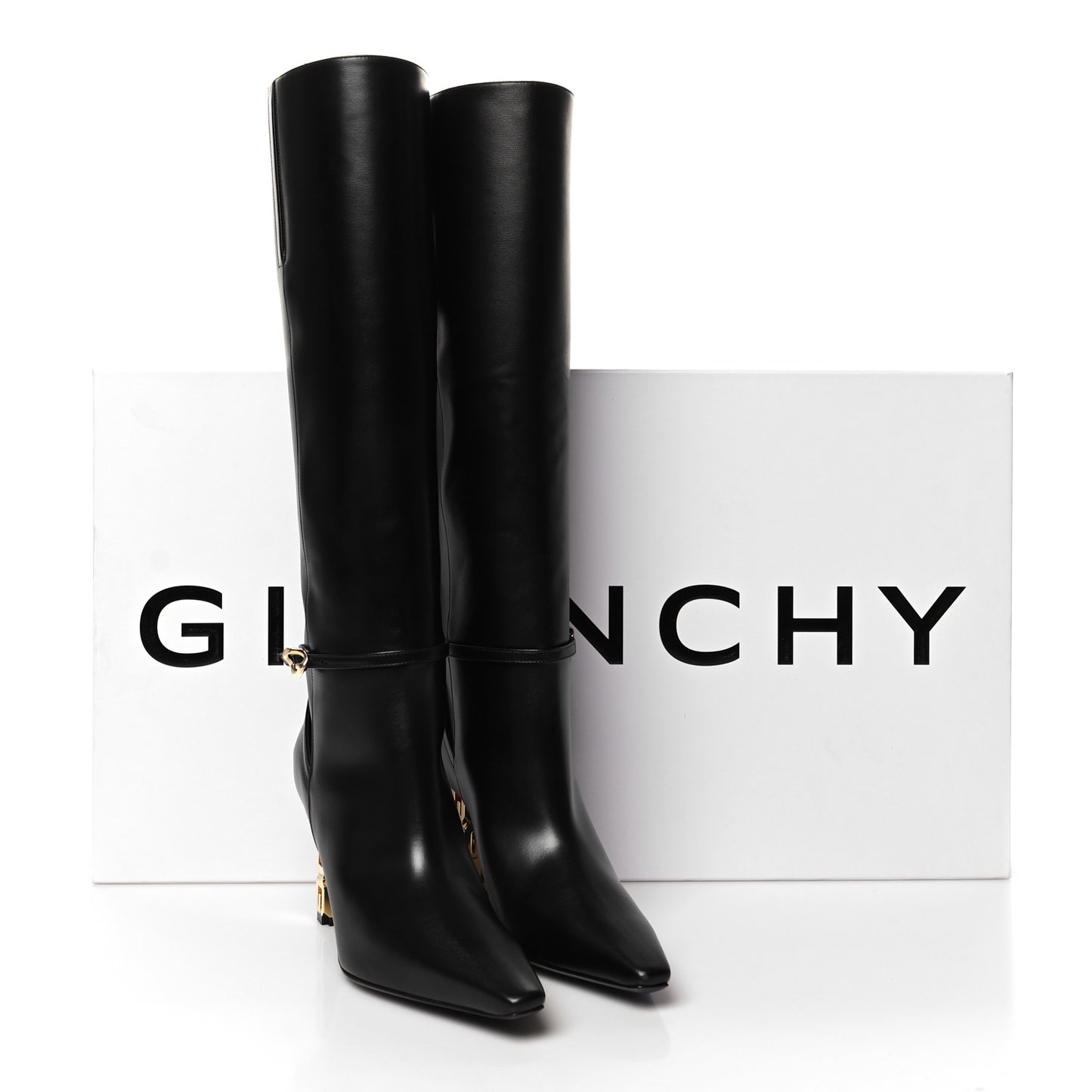 Grained Calfskin G Cube Knee High Boots 38 Black