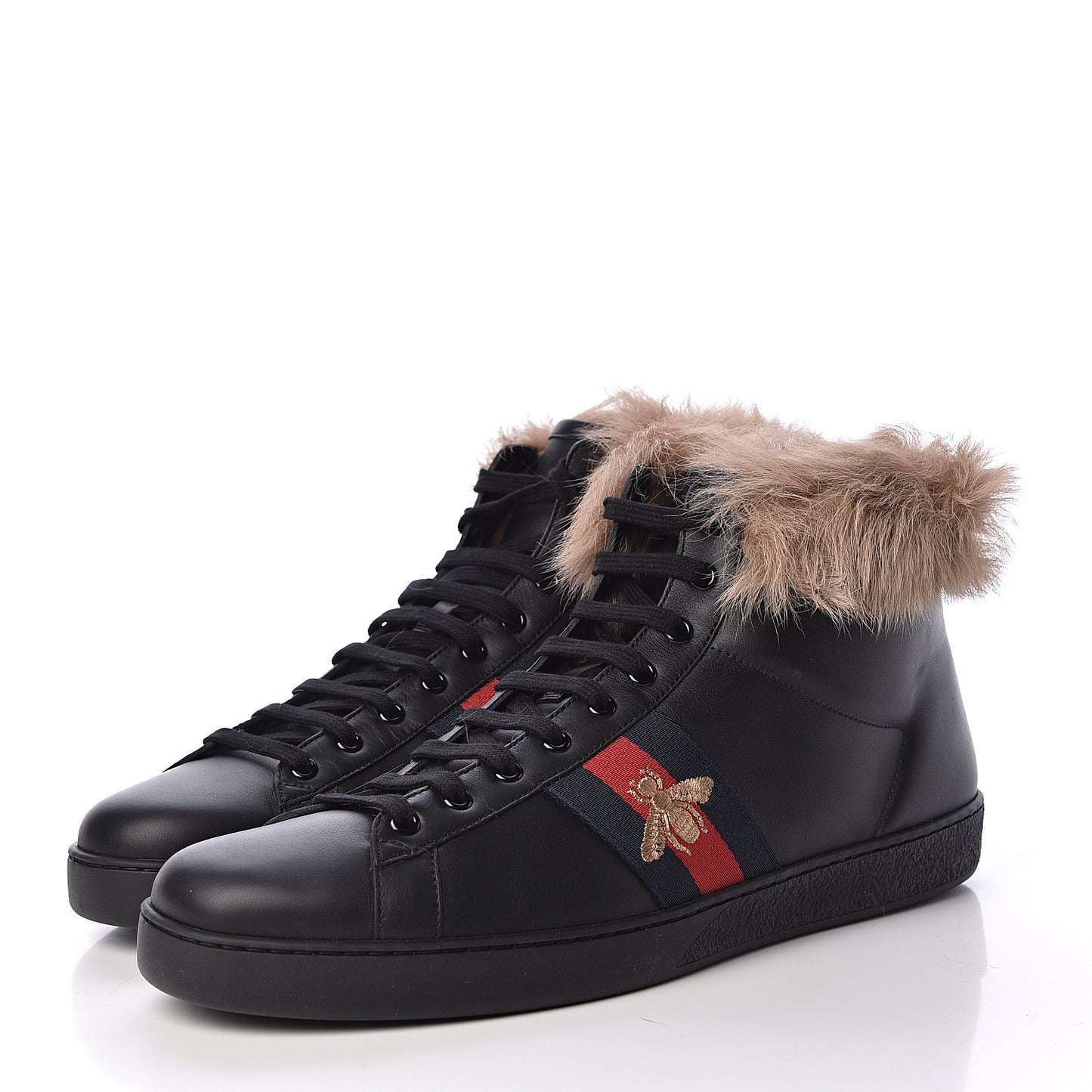 Calfskin Wool Web Bee Embroidered Mens Ace High Top Sneakers 12.5 Black