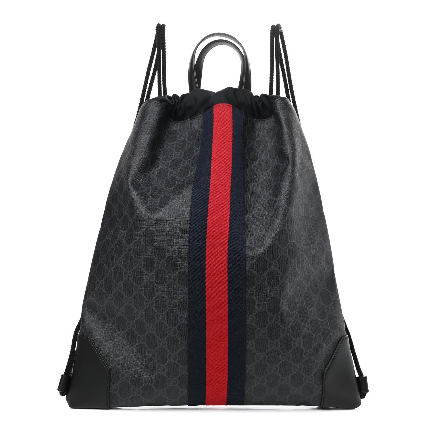 Gucci Soft GG Supreme Monogram Appia Calfskin Web Drawstring Backpack Black 1 of 9