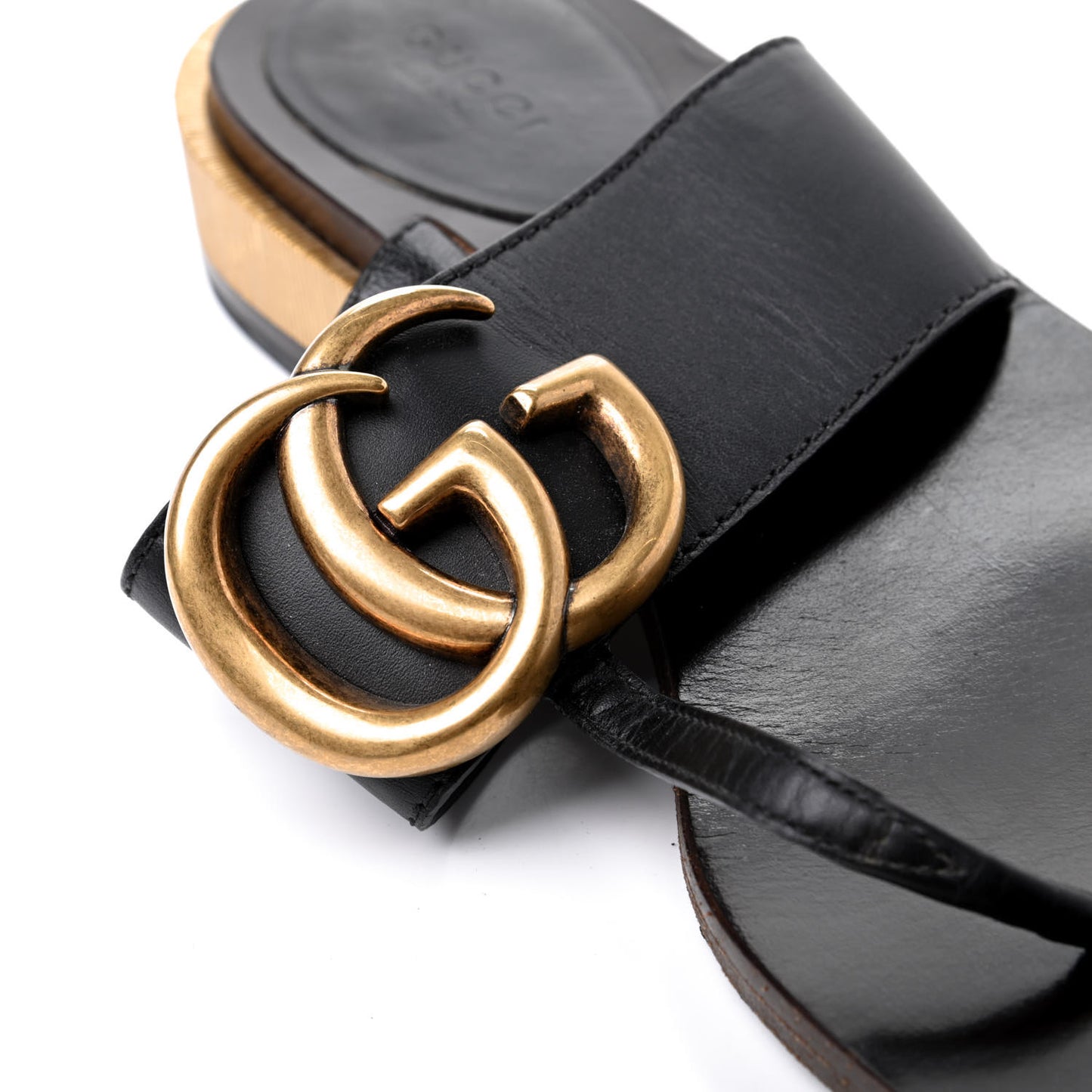 Lifford Calfskin GG Marmont Thong 25mm Sandals 38 Black