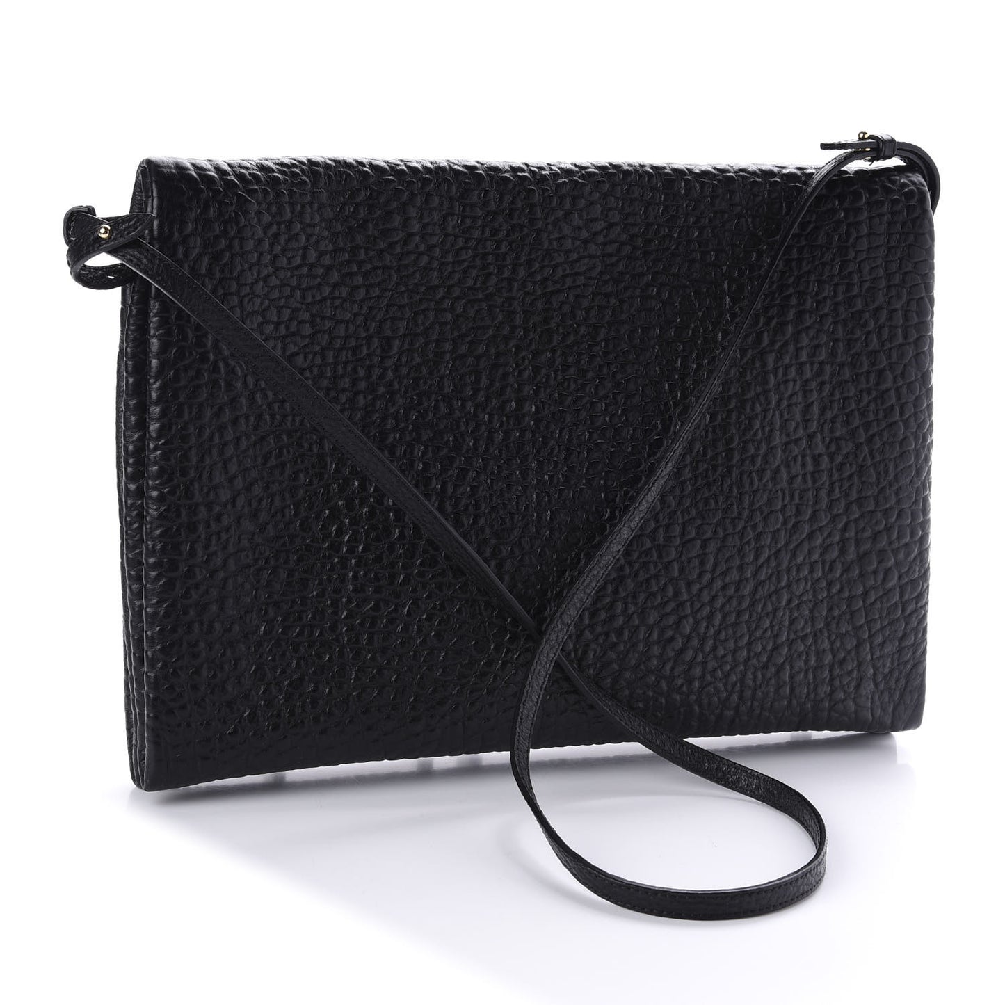 Signature Grain Calfskin Check Embossed Medium Balmoral Clutch Bag Black