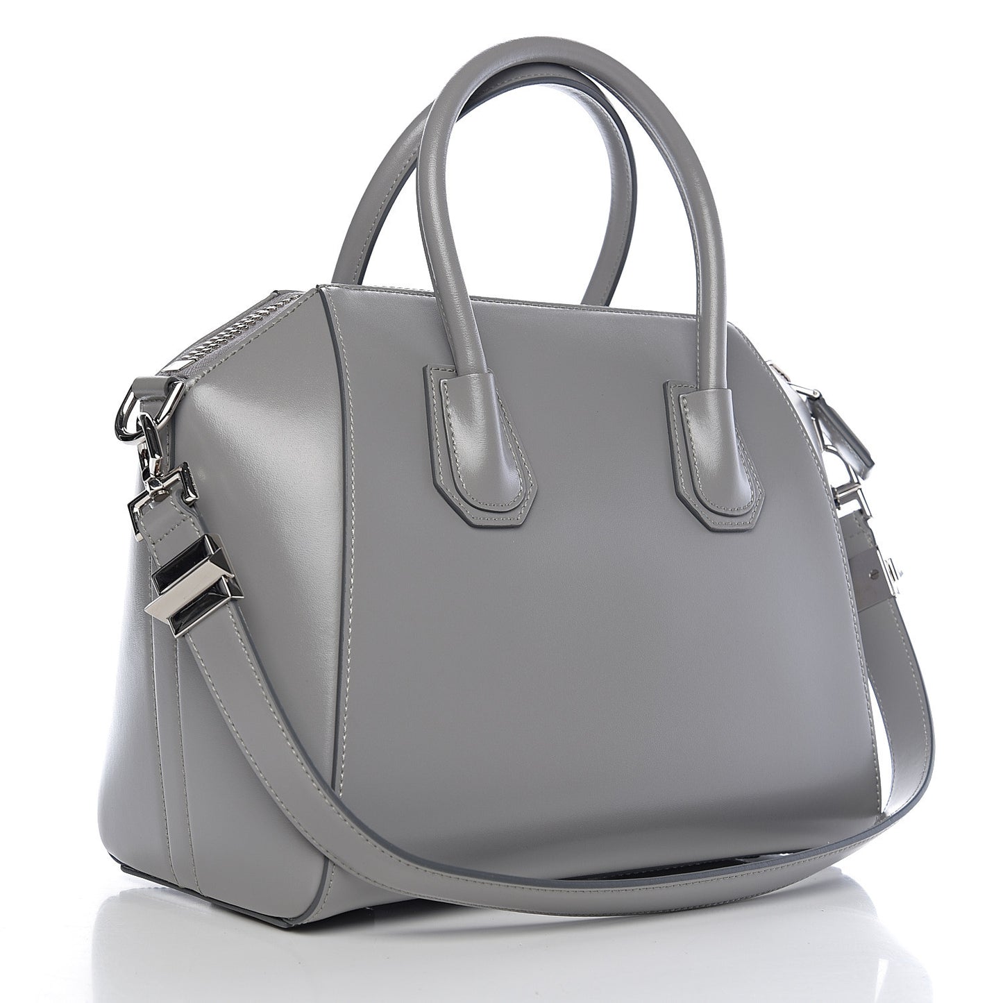 Shiny Lord Calfskin Small Antigona Pearl Grey