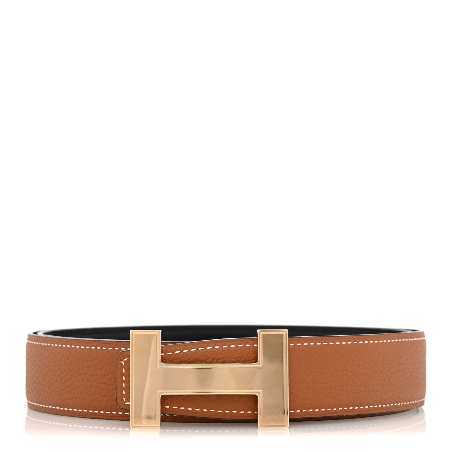 Hermes Box Togo Reversible Polished 32mm Quizz H Belt 105 Black Gold 1 of 8