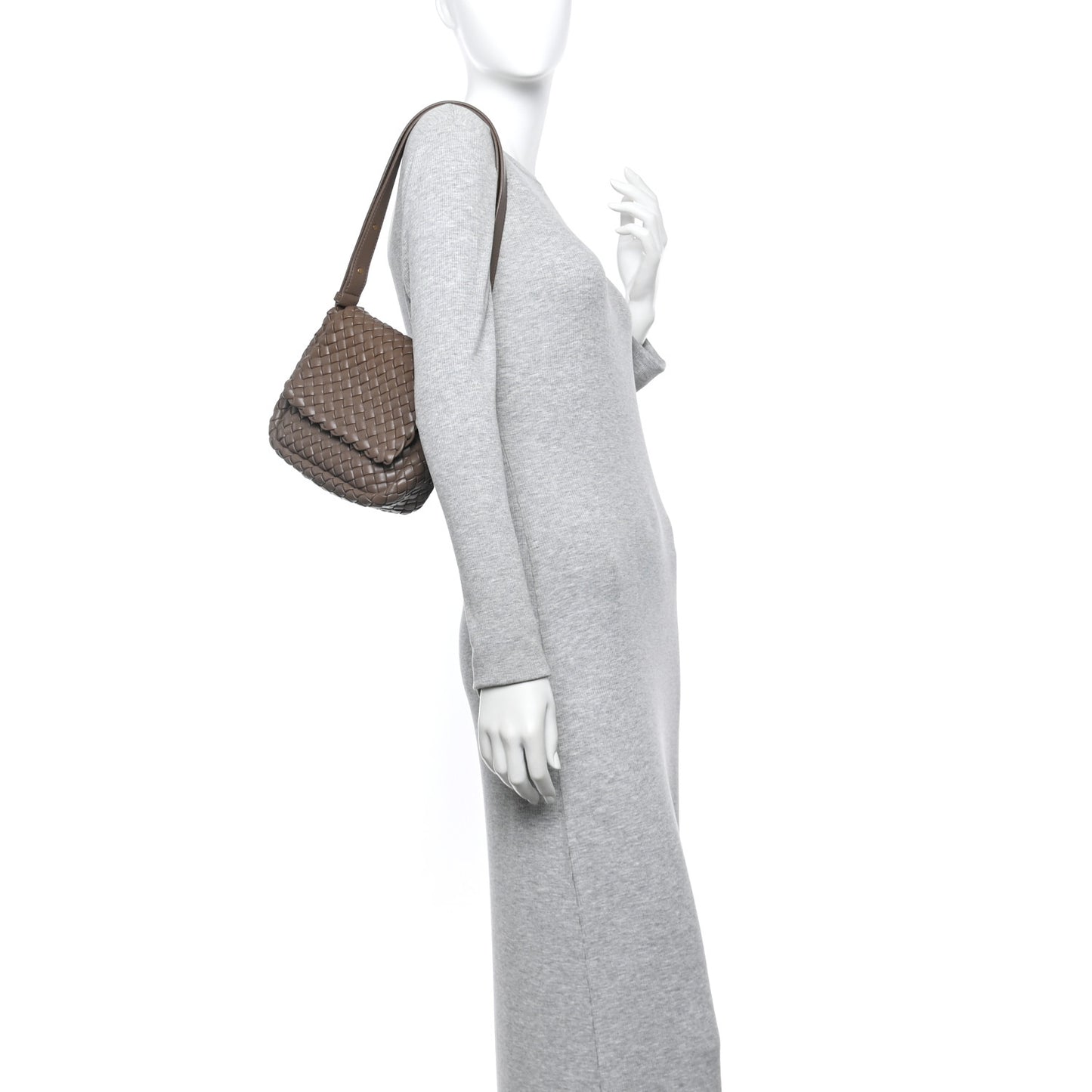 Nappa Intreccio Mini Cobble Shoulder Bag Taupe Grey