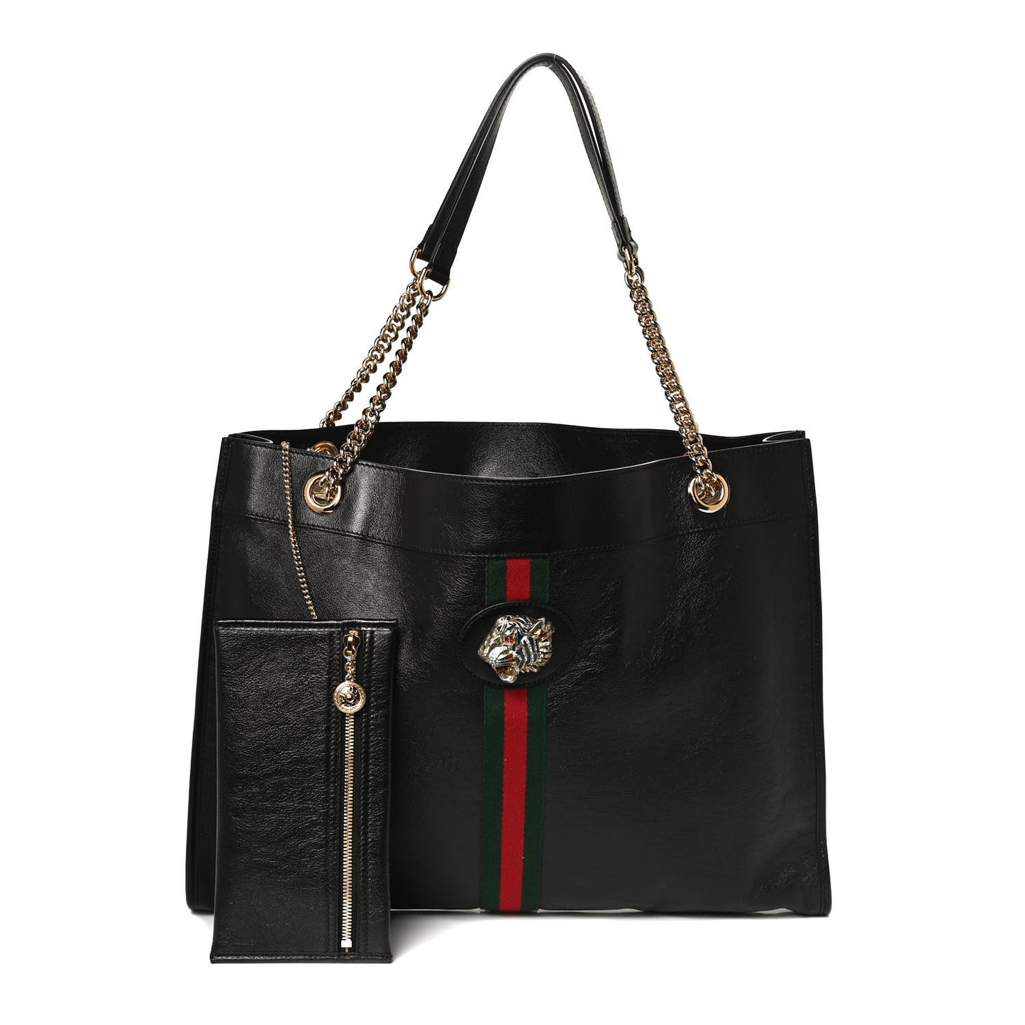 Calfskin Large Rajah Chain Tote Black