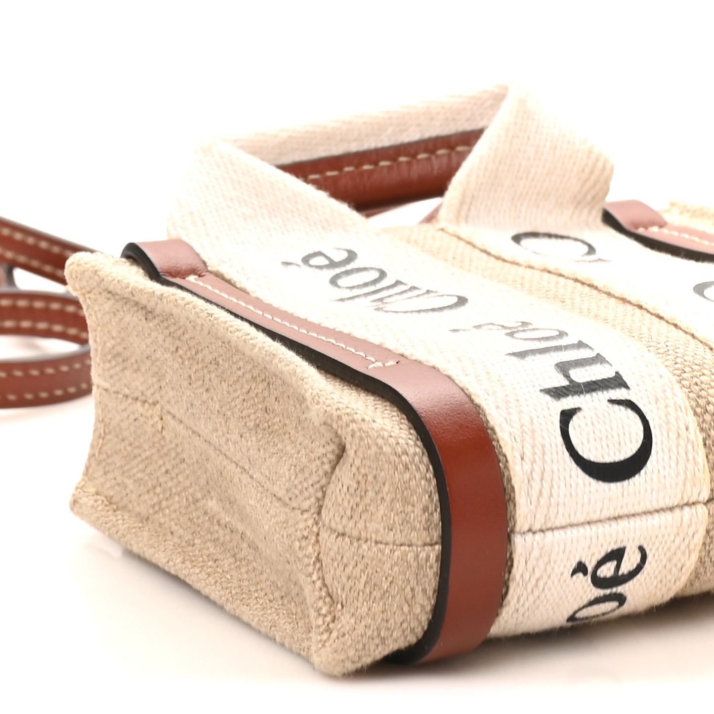 Cotton Calfskin Nano Woody Ribbon Tote White Brown