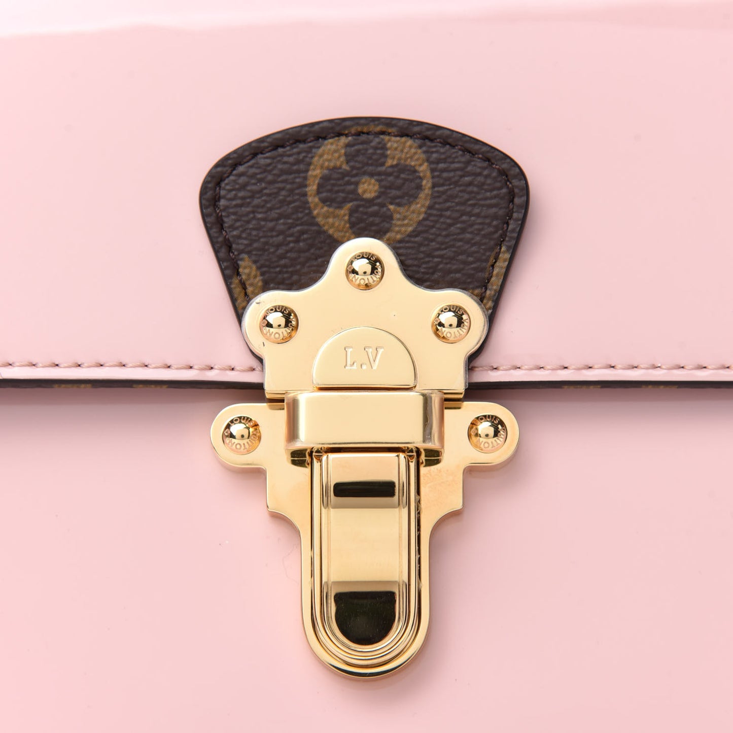 Patent Calfskin Monogram Cherrywood PM Rose Ballerine