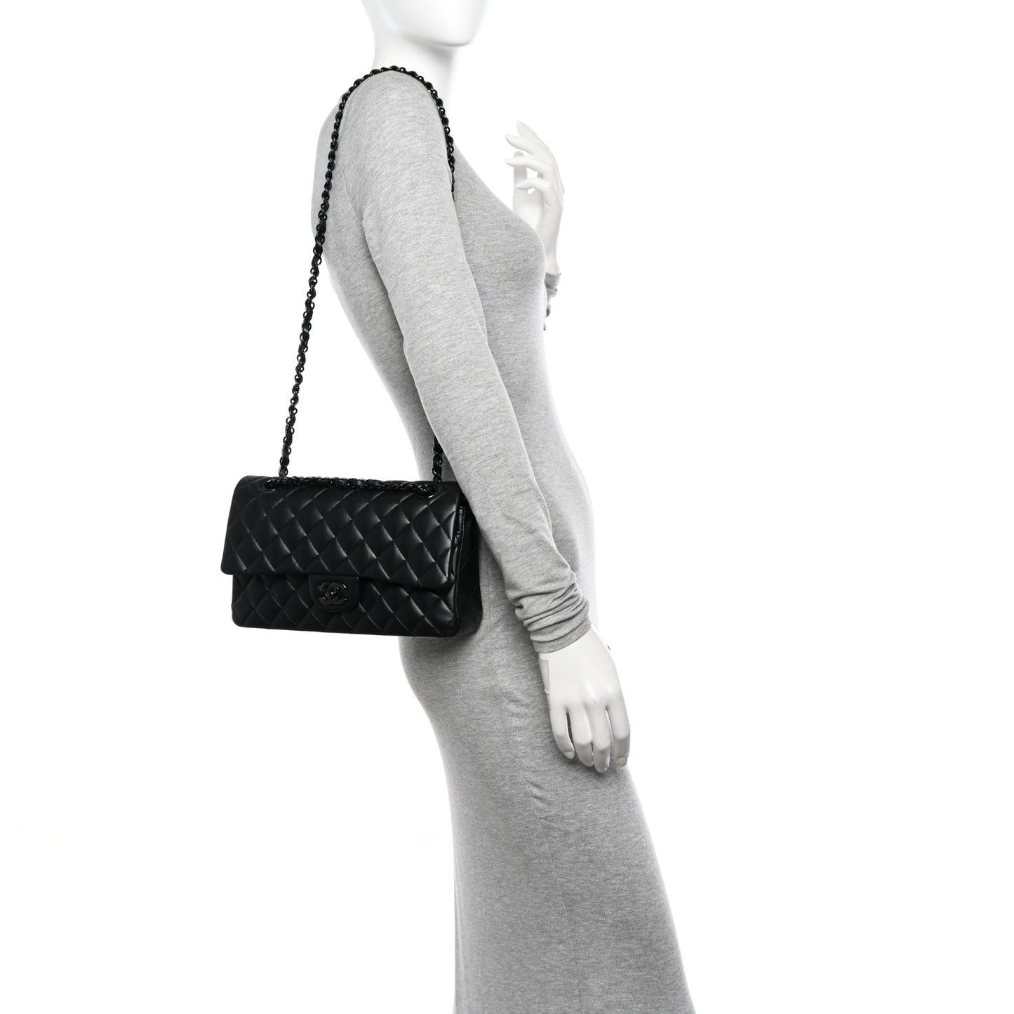 Lambskin Quilted Medium Double Flap So Black