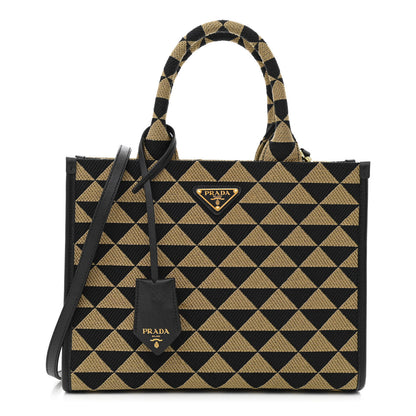 Prada Jacquard Saffiano Triangolo Symbole Embroidered Small Tote Black Corda 1 of 10