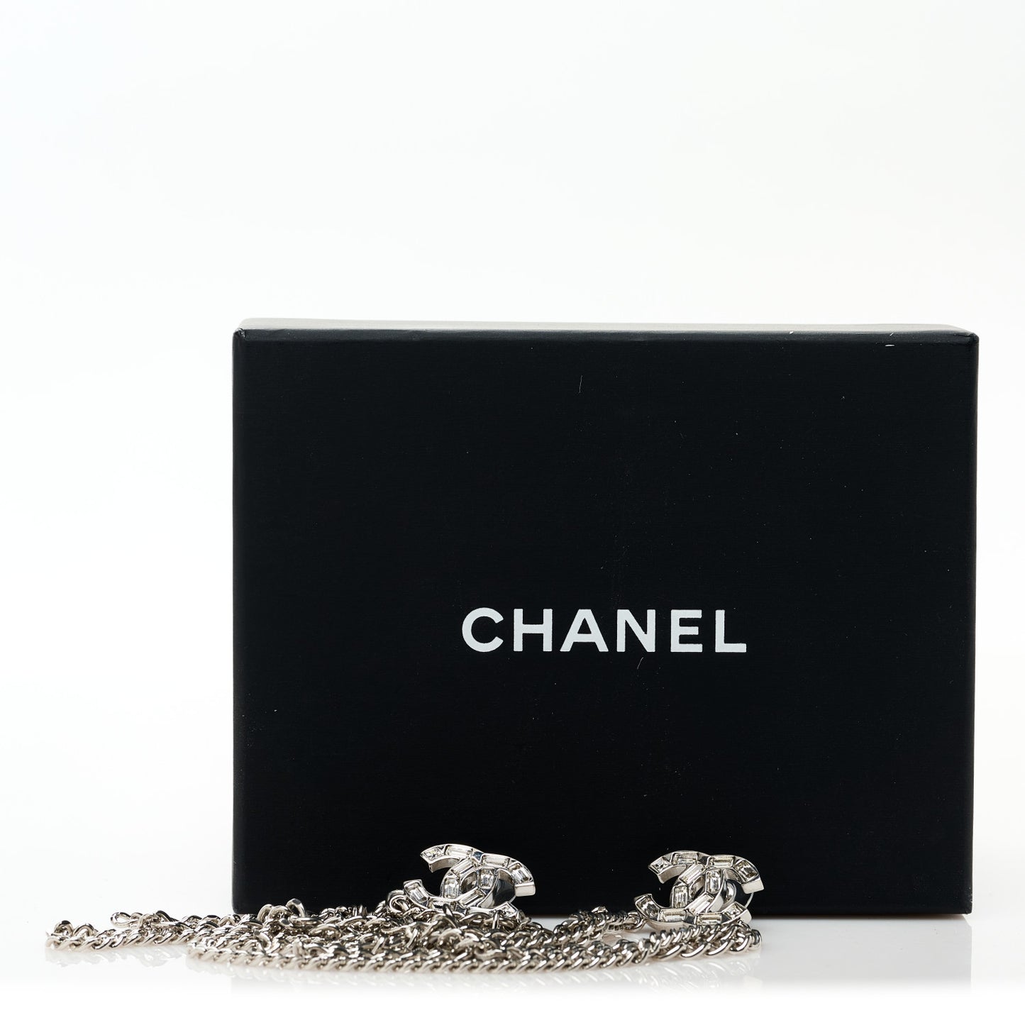 Crystal Baguette CC Chain Drop Earrings Silver