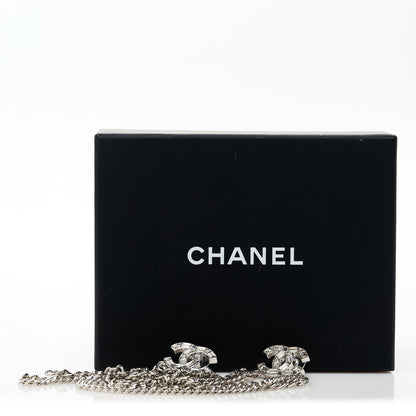 Chanel Crystal Baguette CC Chain Drop Earrings Silver 5 of 5