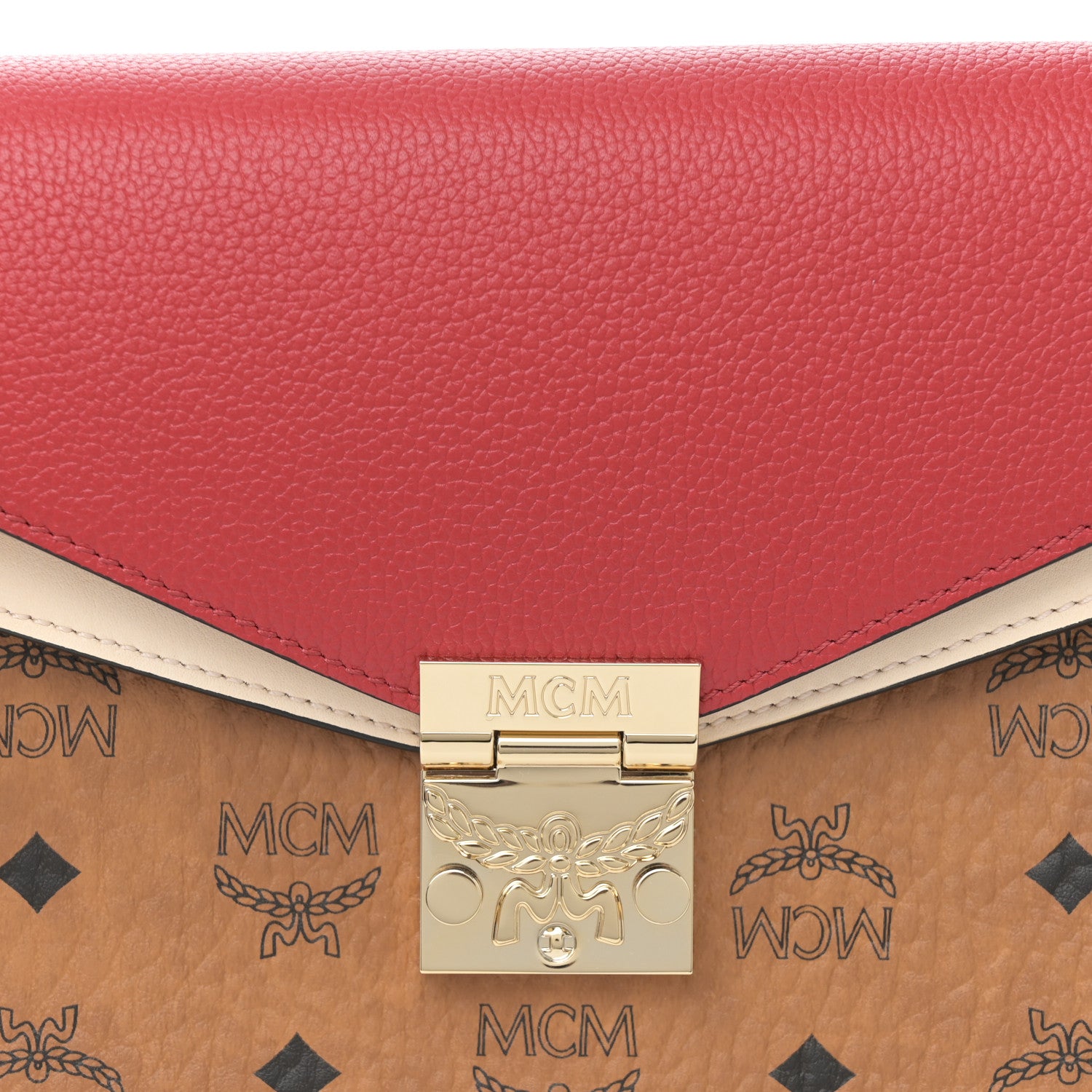 MCM Visetos Calfskin Colorblock Mezzanin Shoulder Bag Cognac Ruby Red 8 of 11