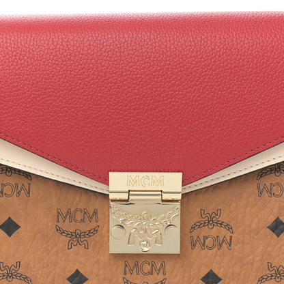 MCM Visetos Calfskin Colorblock Mezzanin Shoulder Bag Cognac Ruby Red 8 of 11