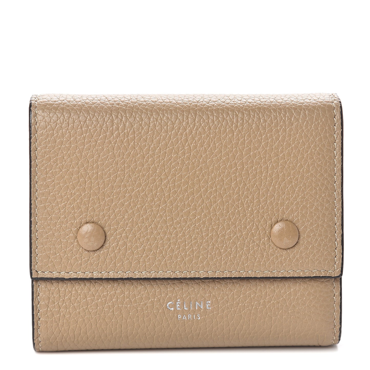 Drummed Calfskin Small Multifunction Folded Wallet Dune